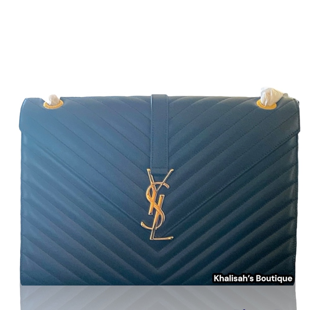 NEW & Extremely Rare!! YSL SAINT LAURENT ENVELOPE LAMBSKIN SMOOTH LEATHER LARGE! - Picture 2 of 16